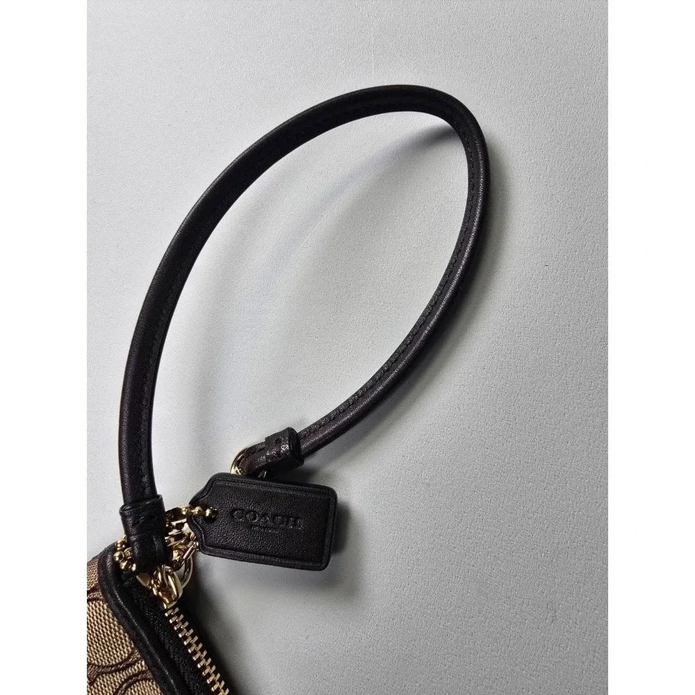 Coach Signature Brown/Beige Wristlet-Gold Logo-6